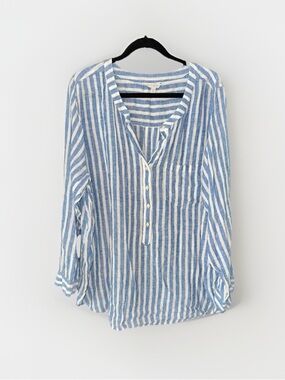 Lucky Brand Blue and White Striped Button-Front Shirt